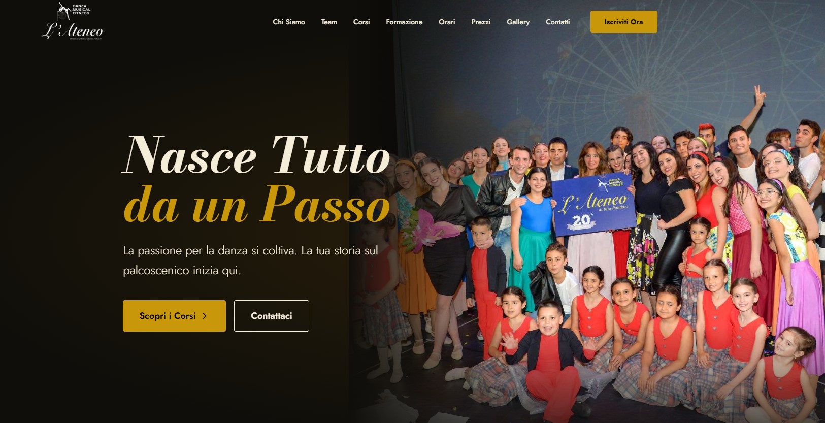 Anteprima della homepage de L'Ateneo di Rita Polidoro con hero section, navigazione e immagini della scuola di danza.
